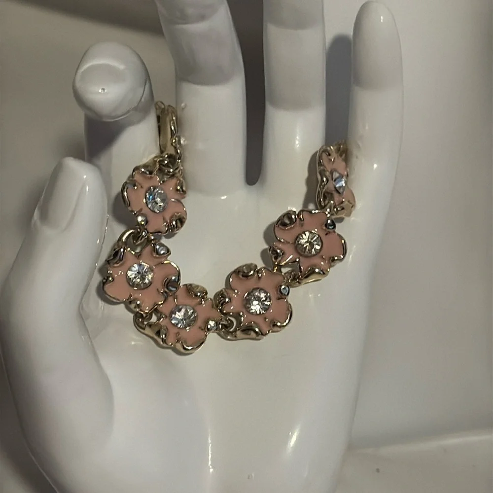 Napier pink flower rhinestone bracelet